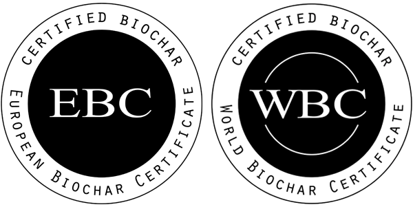 Loggor av certifieringarna european respektive world biochar certificate