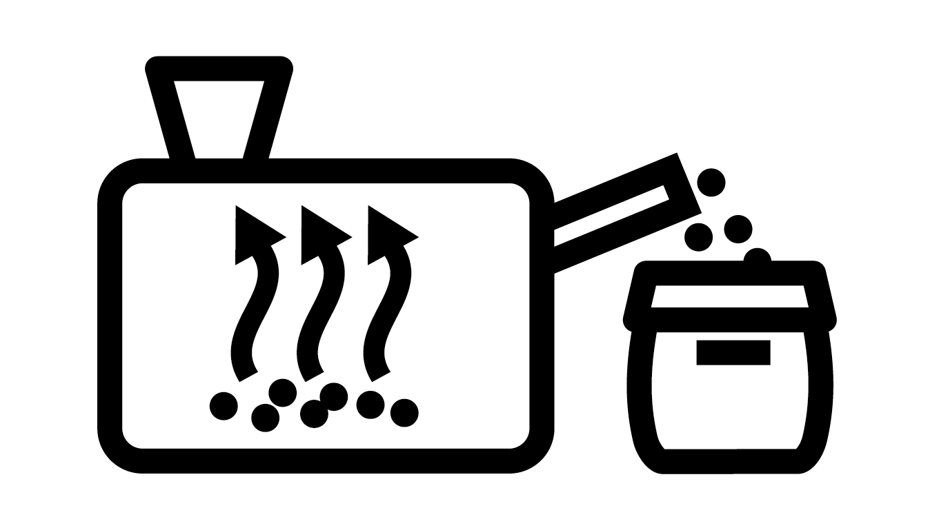 Ikon på en biokolpanna som fyller en låda med biokol